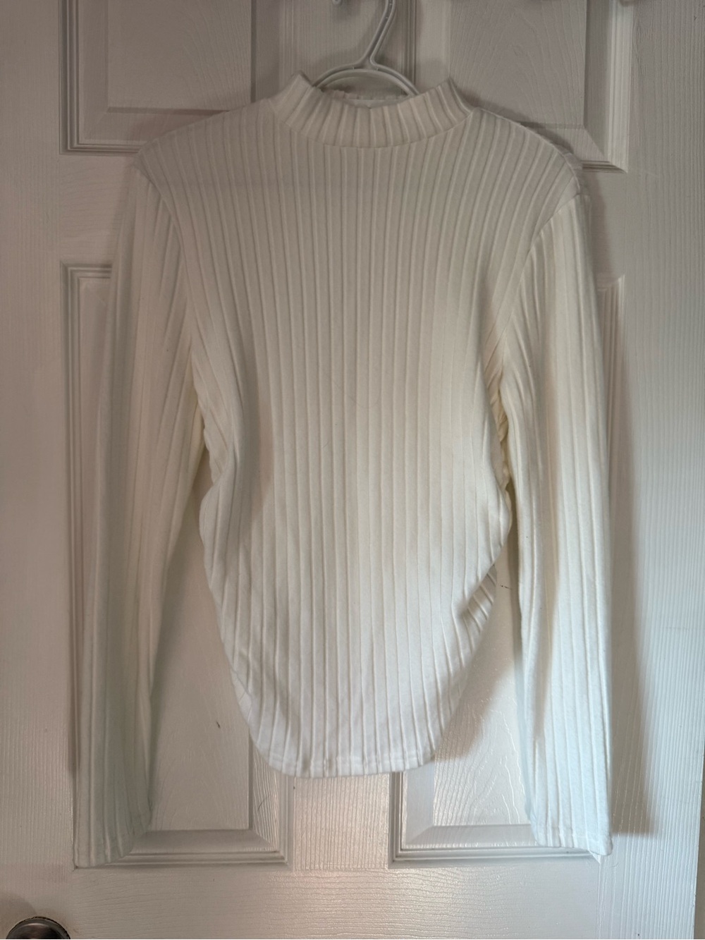 Ribbed Mock Neck Long Sleeve Top - white